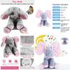 Elefant adorabil cu jocul „Peek-a-boo” și cântec, jucărie de pluș pentru bebeluși și copii, în roz și gri