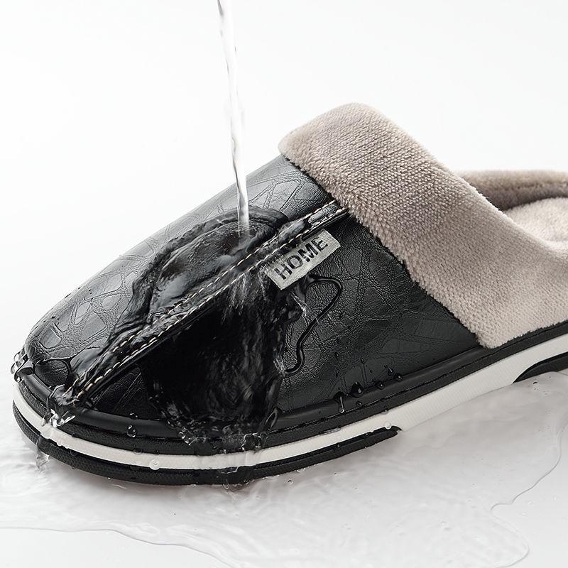 Men's Extra Large Waterproof Cotton Slippers - Winter Indoor Non-slip Warm Shoes