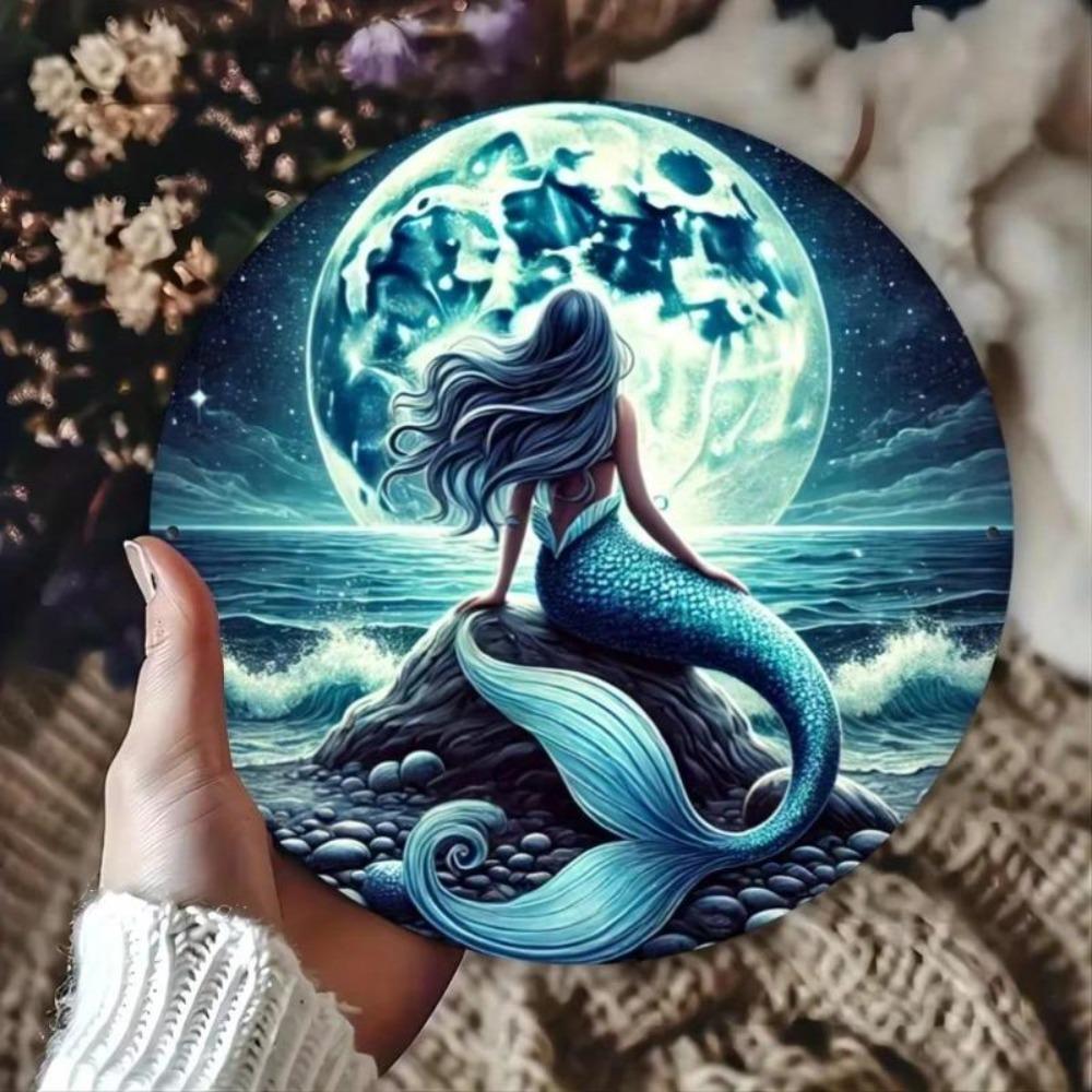 Vintage Nautical Sea Fairy Moon Tin Sign Metal Wall Art Plaque