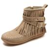 Bohemian Style Tassels Ankle Boots Women Retro Faux Suede Buckle Strap Short Boots Woman Plus Size 43 Flat Heels Western Botas