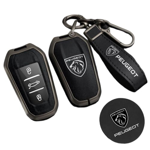 

[NextBlue] Совместимый с Peugeot чехол для смарт-ключа из цинкового сплава, металлический серый ремешок с подставкой под лев (черный)