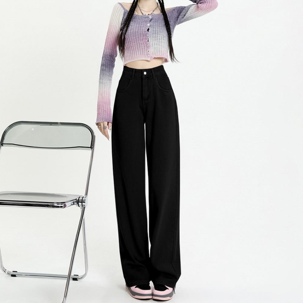 Wide-leg jeans women's 2025 spring and autumn new fashionable high-waisted thin loose drape straight floor pants