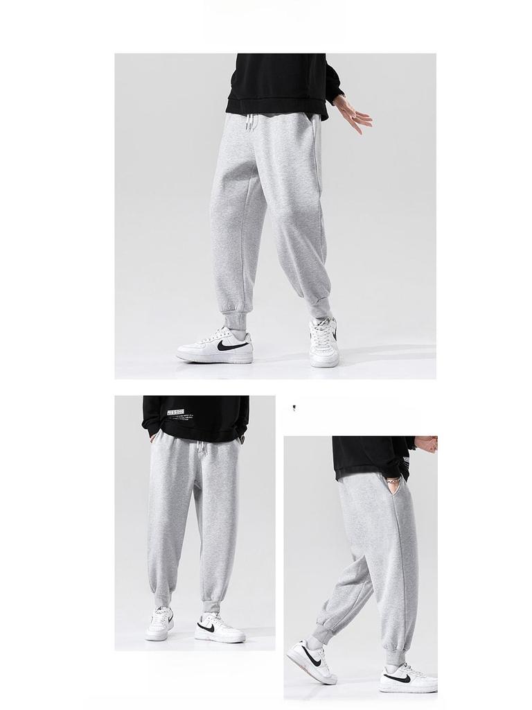 Men's Fleece Pants - Gray, Korean Style, Large Size, Casual Sweatpants for Autumn & Winter