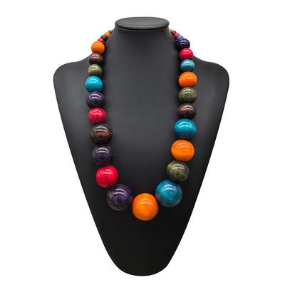 Colorful Big Wood Beads Long Necklace For Women Bohemian Wooden Beaded Decorations Statement Fashion Jewelry
