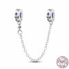 Sølv Krystall Pavé Sikkerhetslenke Fiksert Klips Strand Charm Passer for Kvinner Armbånd Sølv Smykker Fest Bursdagsgave