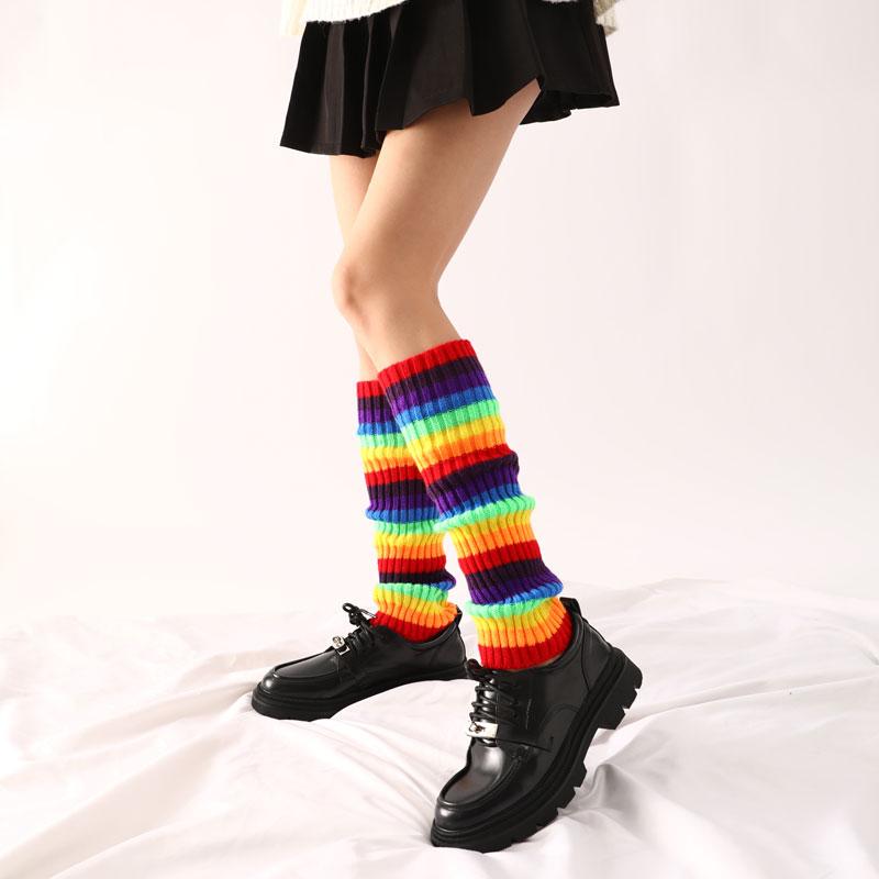 Încălzitoare pentru picioare curcubeu pentru femei Lolita, gotice, încălzitoare de iarnă, șosete drăguțe japoneze Y2k tricotate, acoperire pentru picioare