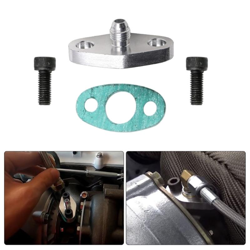 Two-Bolt Oil Feed Flange Adapter AN4 Aluminum Fitting with Silver Finish, Gasket and Bolts for T3 T3/ T04 Replacement and Service Work Part Hardware