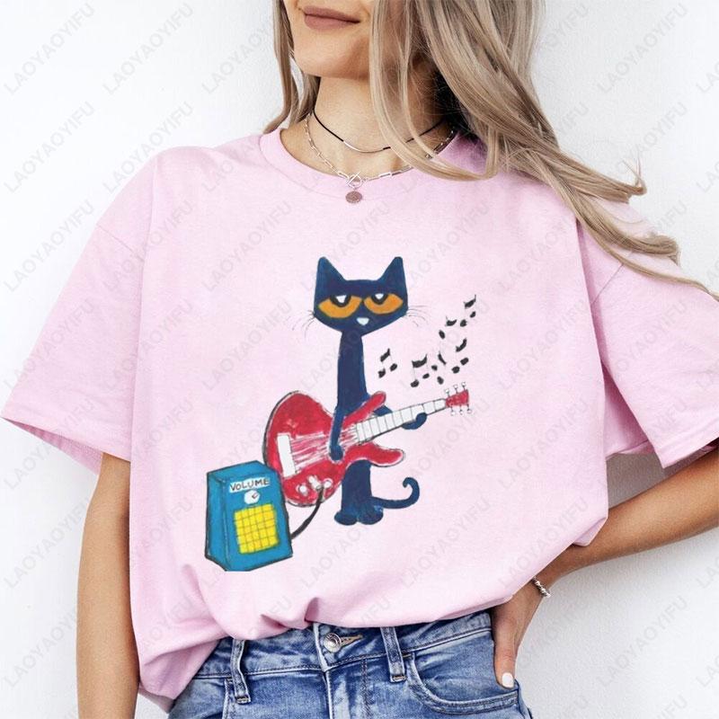 Pete Katten Rockende T-skjorte Morsom Dame T-skjorte Kawaii Retro Trend Kule Gate T-skjorter Bomulls T-skjorter av Høy Kvalitet Camisetas Mujer