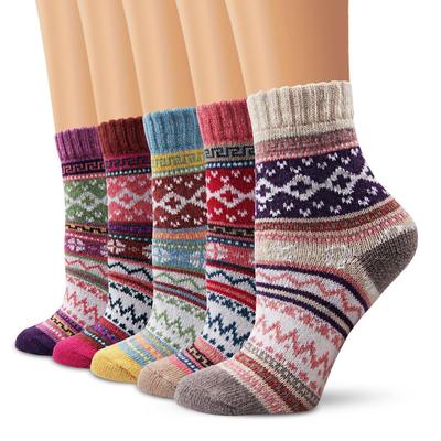 5 Pairs Winter Women Socks Vintage Style Knit Wool Casual Socks Thick Warm Colorful Socks
