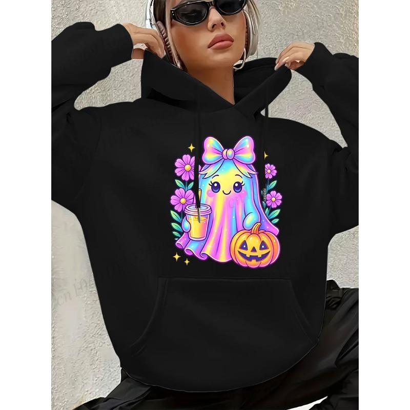 Hoodie for Women THE BOO CREW Halloween Family Matching Outfits Pastel Halloween Rainbow Ghost Print Pumpkin Graphic Sweatshirt