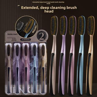 [Confezione da 5] Spazzolino da denti a forma di U con testina lunga e setole morbide per adulti - Ampio manico antiscivolo