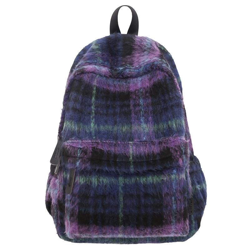 Vlněný kostkovaný studentský školní batoh s velkou kapacitou dámský batoh