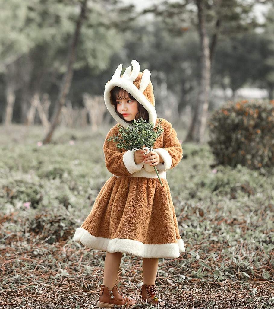 Cute Fluffy Reindeer Cosplay Kigurumi for Reindeer Santa New School Festivals L Girls, Dress, Costume, Parent-Child Outfit, Christmas, Halloween,