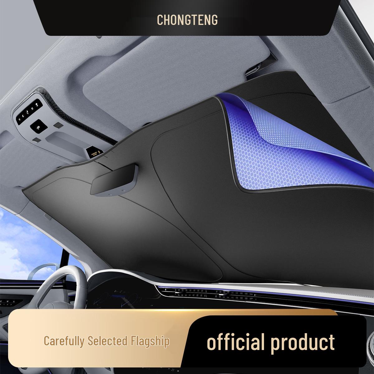 Premium Black Vinyl Oxford Car Sunshade - Thick Heat Insulation & Sun Protection for Windshield