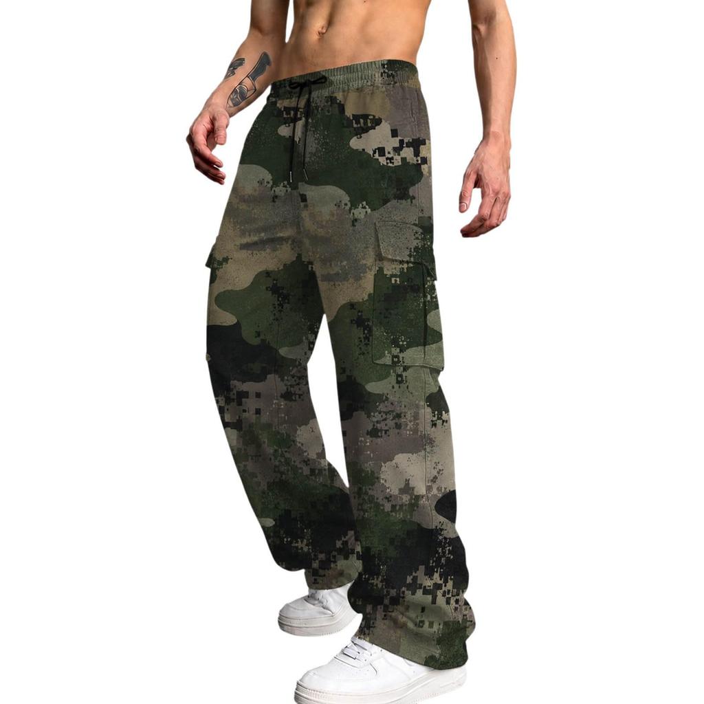 Pantalon de survêtement décontracté camouflage à jambe droite pour homme