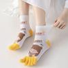 Cotton Five Fingers Women Socks Cartoon Medium Tube Socks Kawaii Split Toe Socks  For Yoga Sports