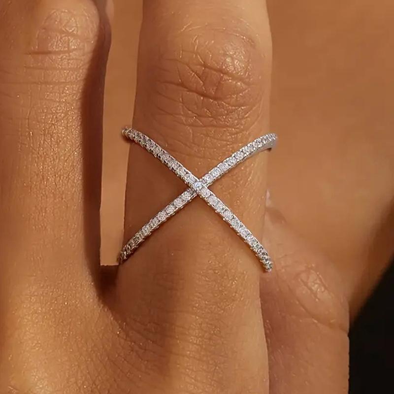 Huitan Simple Cross Design Ring for Women Stylish Daily Party CopperColor Accessories with Shiny CZ Low-Key Lady Finger Jewelry