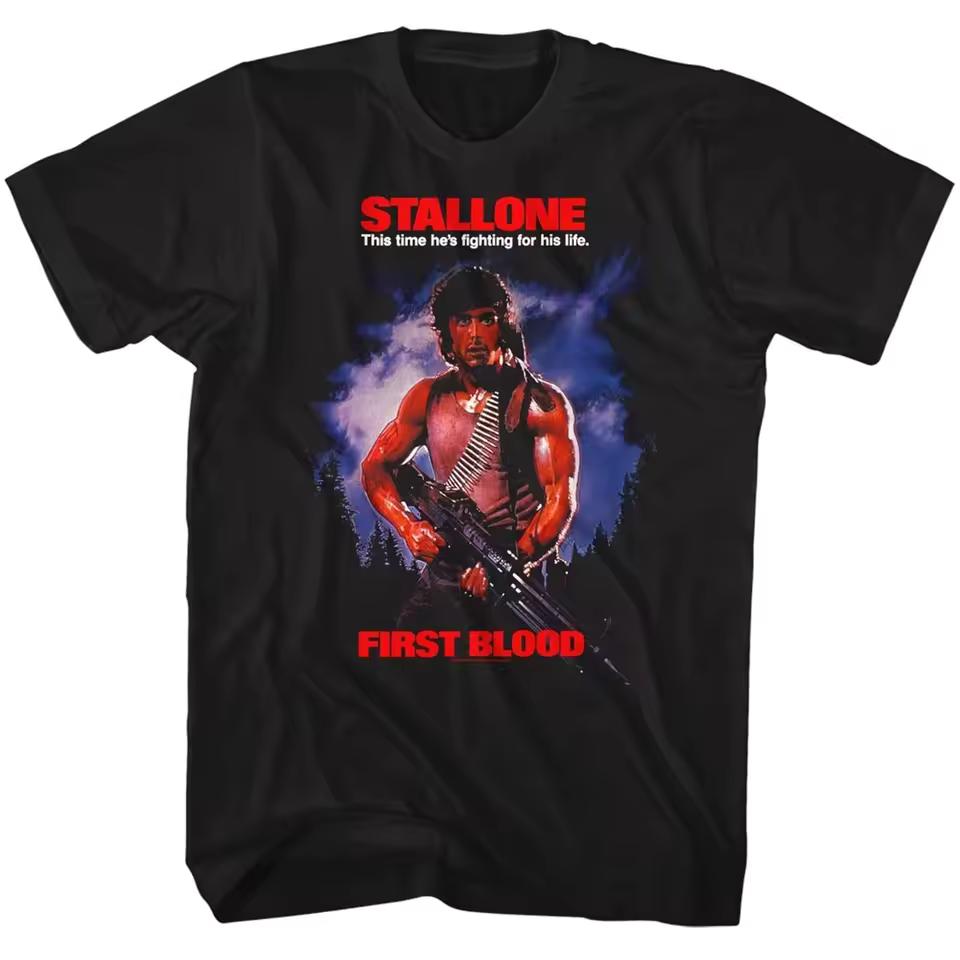 Rambo First Blood Black Adult T-Shirt Summer Men's and Women's Loose and Breathable T-shirt Top