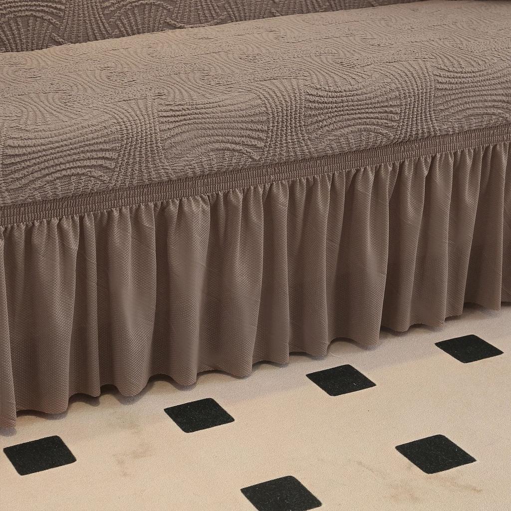 Elegant Jacquard Pleated Sofa Cover with Skirt Stretchable Non-Slip Fit for 1/2/3/4 Seater Couches Living Room Hotel Decor