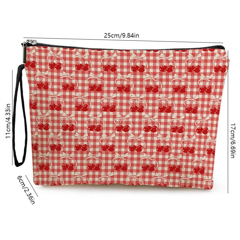 Korean Cherry Plaid Cosmetic Bag Large Capacity Stationery Bag Travel Toiletry Bags Portable Multifunctional Storage Pouch