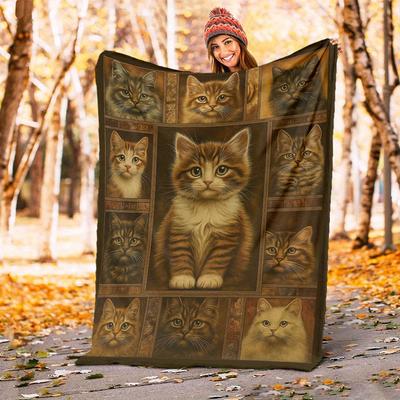 1pc Cat Collage Blanket for Sofa Bed Soft and Light Bedding Ideal for Picnics, Ultra-Soft All-Season Throw for Outdoor Travel - Christmas-c0803021