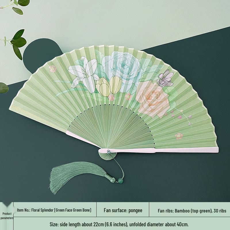 Portable Ancient Chinese Bamboo Folding Fan for Hanfu & Qipao - Gardenia Design