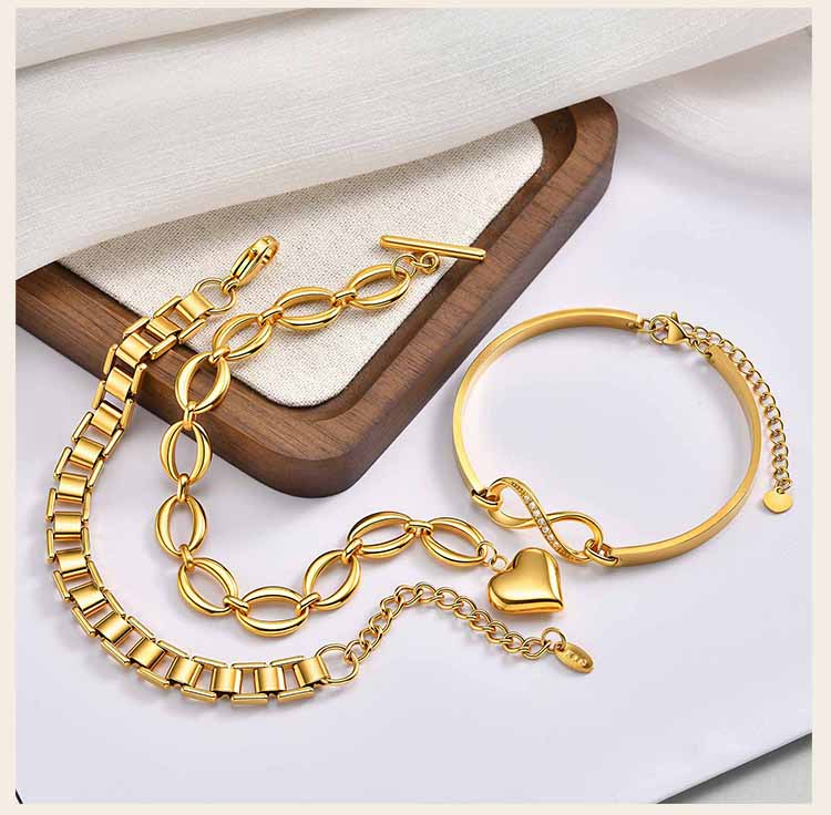 Tarnish Free Stainless Steel Stackable Chain Bracelet for Women, Statement Chunky Gold Plated Bracelet Layer Jewelry