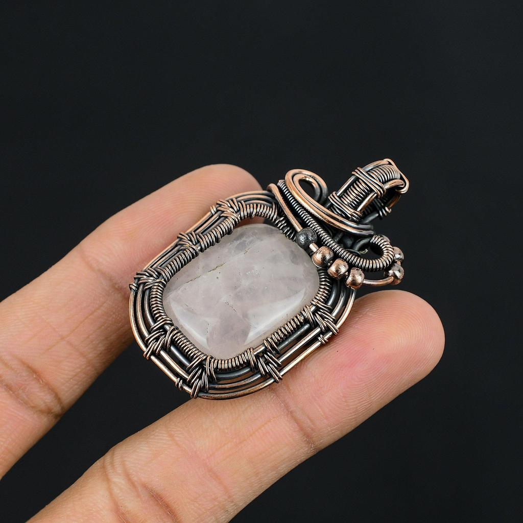 Rose Quartz Jewelry, 999 Copper Wire Wrapped Pendant Handmade Gemstone Jewelry, Gifts For Wife Brand New Pendant