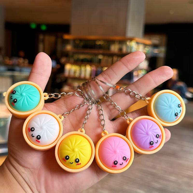 1/6Pcs Kawaii Mini Baozi Dumpling Keychains with Steamer Cartoon Bun Pendants Portable Food Charms Birthday Party Favors Gift