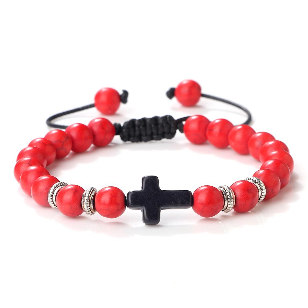 Men Women Braided Bracelet 8MM Natural Stone Christian Bless Jesus Cross Hematite Bead Bracelets Bangles Prayer Handmade Jewelry