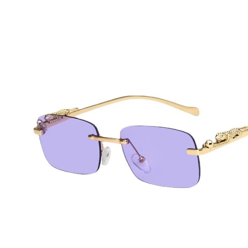 Rimless Sunglasses Small Rectangle Shape Frame Fashion UV Protection Glasses for Women Men Gradient Clear Lens Eyewear