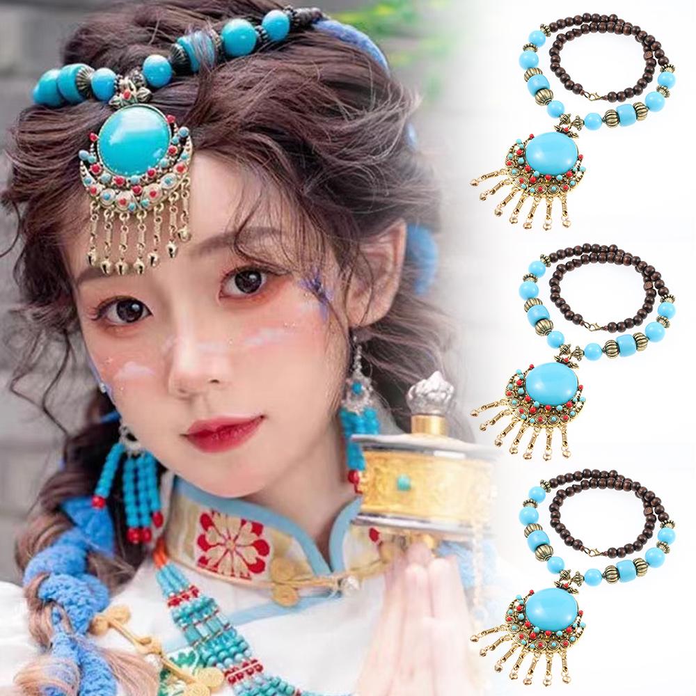 Vintage Bohemian Pendant Necklace Alloy Turquoise Long Necklace New Bohemian Necklace  Girls
