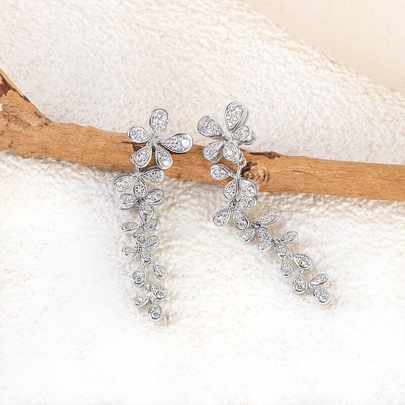 Gica Gema Cercei clasici cu picătură din argint 925 Cercei cu trifoi cu patru foi de zircon Bijuterii fine Cadouri de nuntă