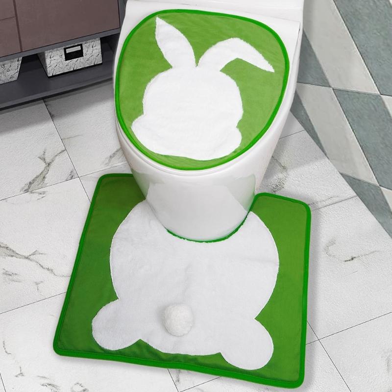 Elastic Easter Rabbit Toilet Seats Cover and Toilet Rugs U Shaped Adds a Touch of Fun to Your Bathroom Decoration