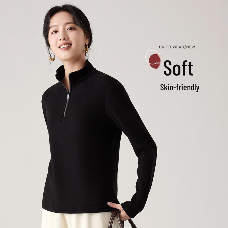 Meiyabi Damen Woll Stehkragen Reißverschlusshemd: Herbst/Winter Halbpullover Lockerer Pullover Jacke (Koreanische Art)