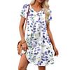 Women's Petal Short Sleeve V Neck Loose Flower  Print Swing Sundress With Pockets