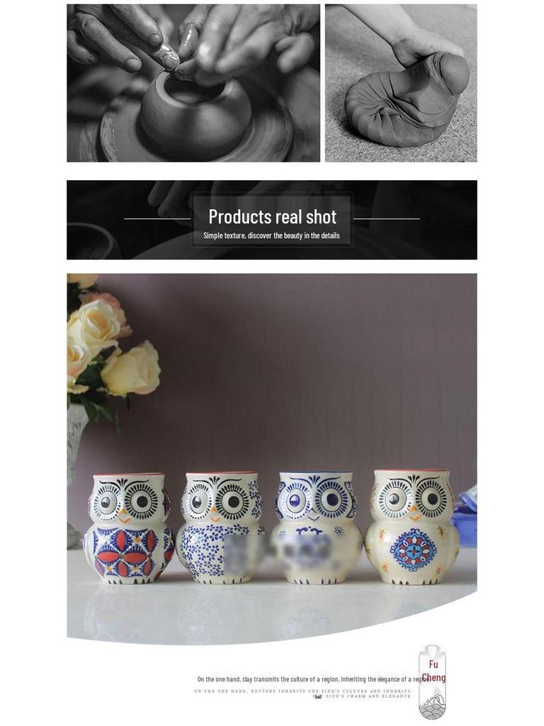 Hand-Painted Pastoral Owl Mug with Handle 