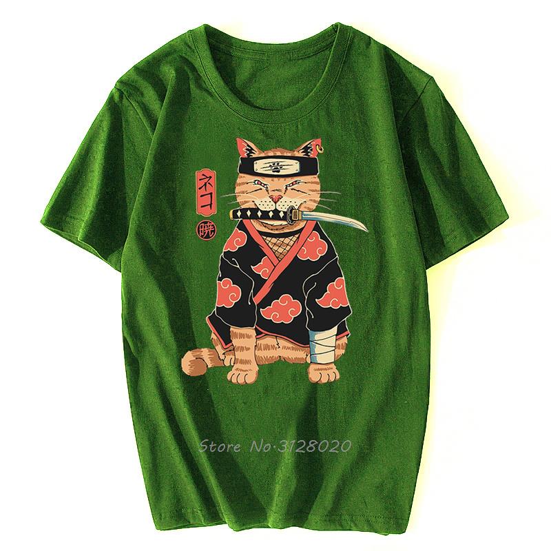 Anime Samurai Cat T Shirt Men Japanese Ukiyo-E Ninja Cat Print T-Shirt Men Cotton Tshirt Fashion Streetwear Harajuku Tees