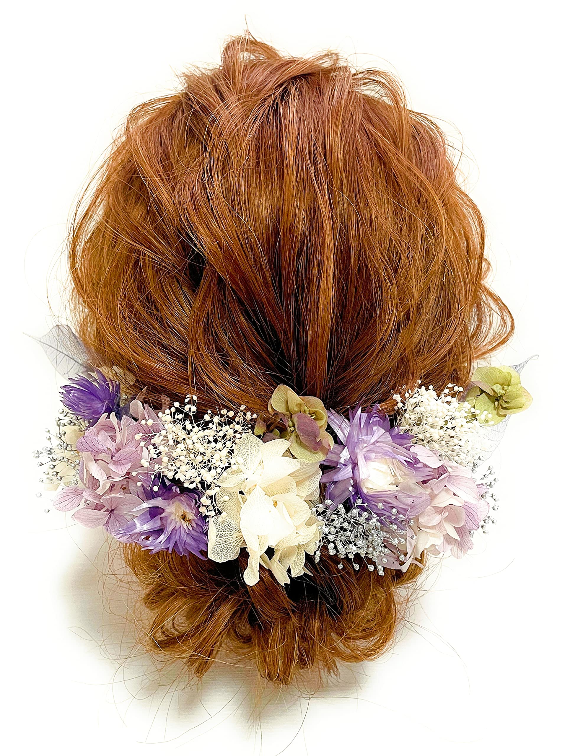 

Purple dried flower hair accessory for bridal and coming-of-age ceremonies, graduations, weddings, wear, furisode, hakama, yukata.