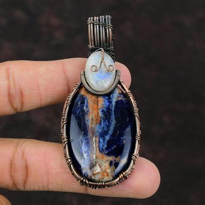 Sodalith Anhänger Kupferdraht gewickelt Anhänger Edelstein Schmuck Regenbogen Mondstein Anhänger Draht Wickelschmuck Geschenk für Braut handgemachter Anhänger