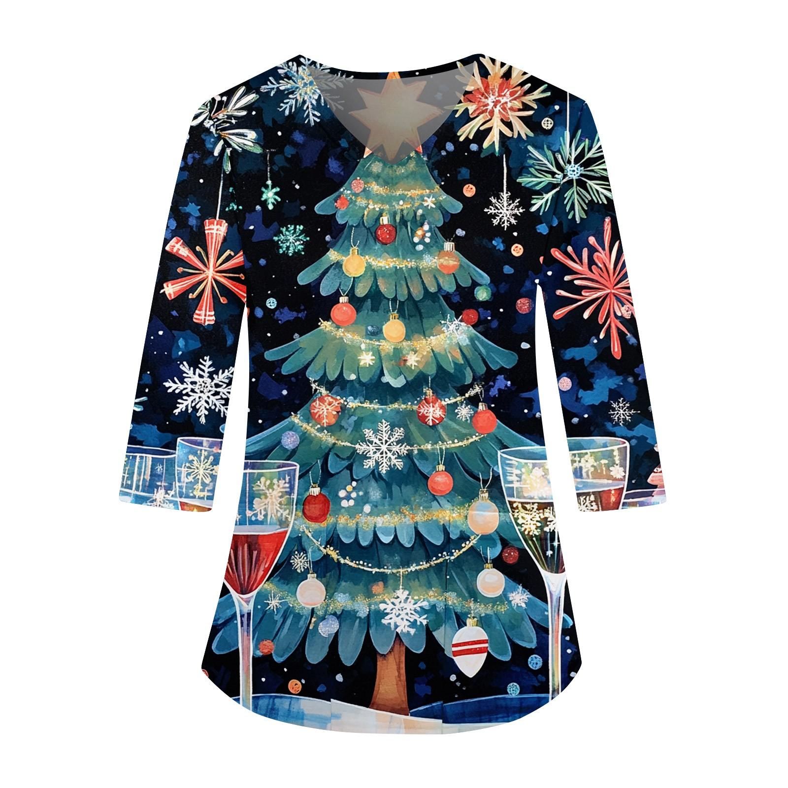 

Женская мода повседневная униформа с рукавом три четверти и рождественским принтом XXXXL синий