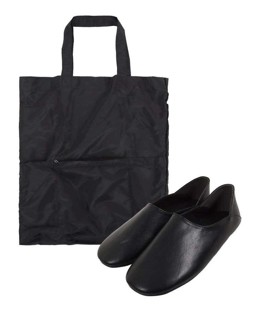 Kobe Lettuce Pocketable Slippers Set with Bag for School Black Women's Parent-Teacher Days, Events, [X439] Small,