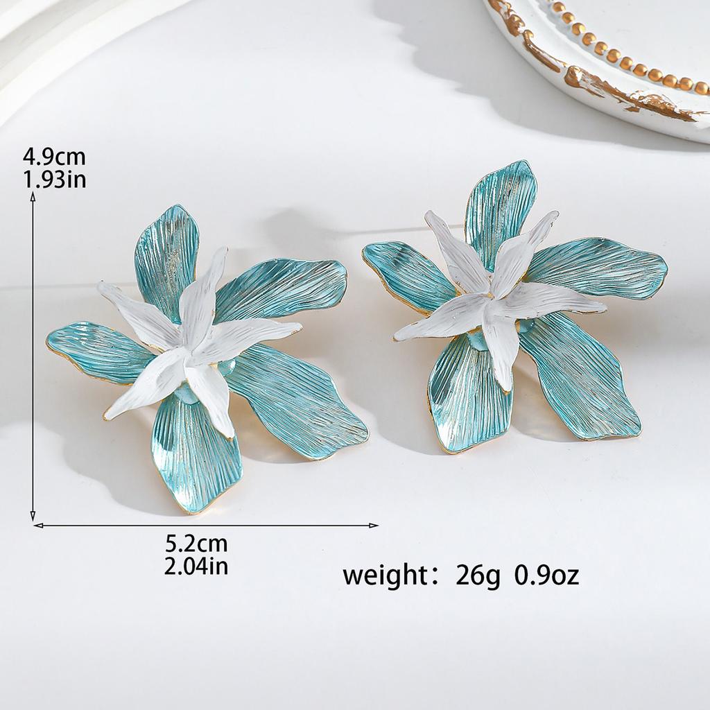 New Vintage Metal Pink Blue Flower Big Earrings for Women Geometric Floral Drop Earrings Statement Jewelry Party Gifts