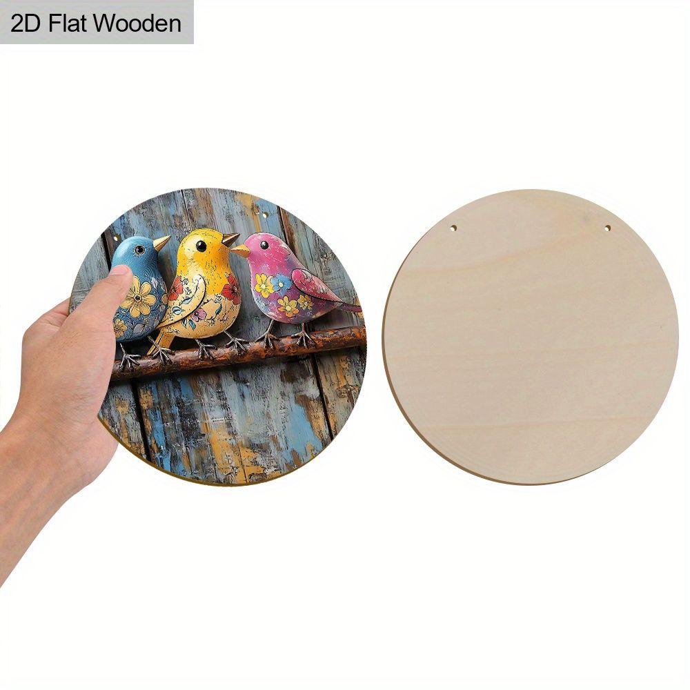 2D Flat Wooden Hanging Decorative Sign, Family Wall or Door Decoration, Garden Decoration, Three Colorful Birds Pattern, Holiday Gifts for Friends