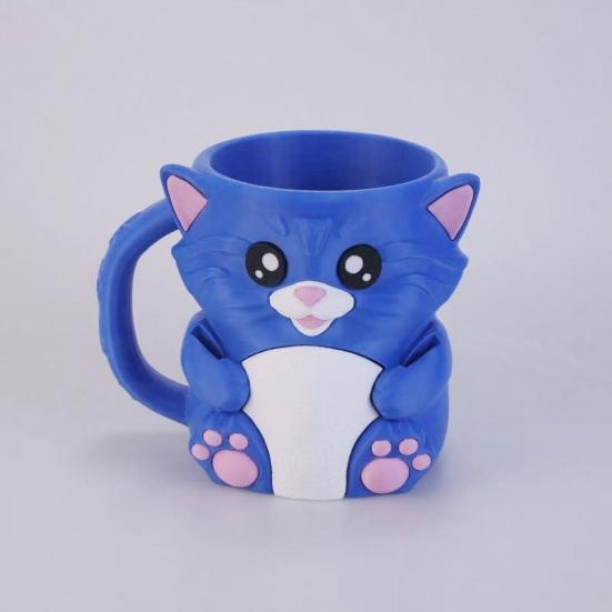 Blue Cat Ice Cream Cup Holder for 16 Oz Pints Ice Cream Cooler Container with Built-In Snack Drawer And Matching Spoon Comfortable Grip Soda Cup Gifts