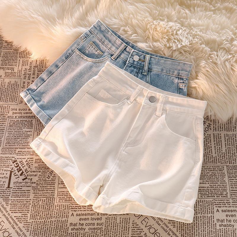 Casual Denim Shorts with Curly Edge Women's New Summer Thin High-waisted Denim