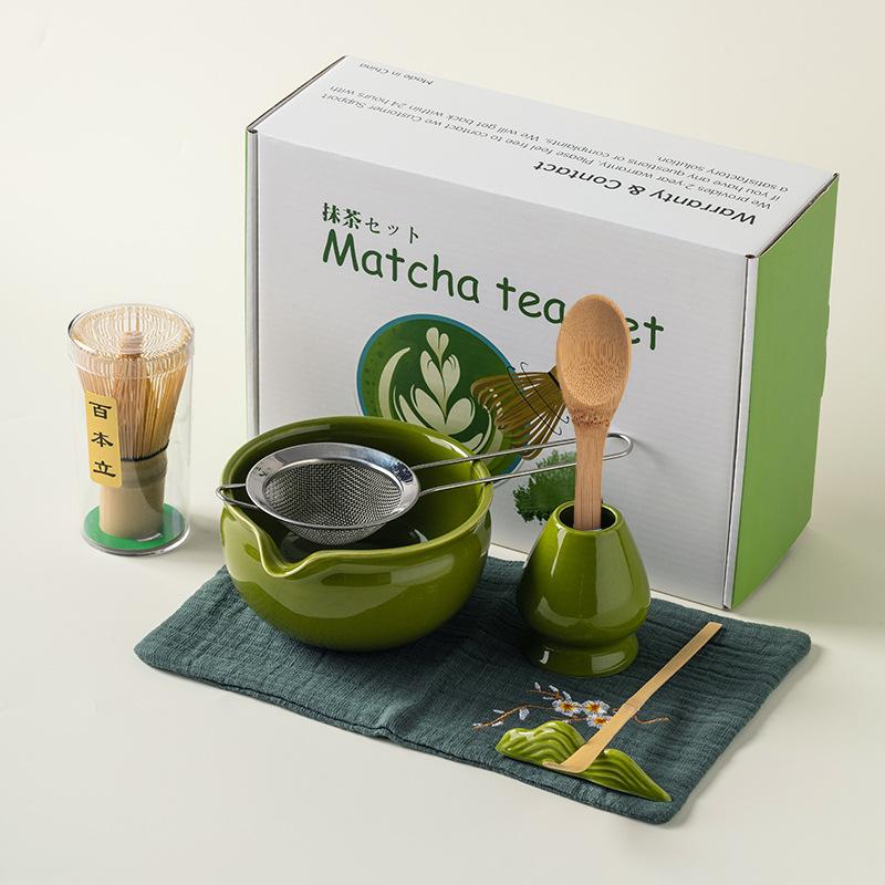 4/5/7/8pcs Traditional Matcha Set Bamboo Whisk Ceramic Tea Bowl Japanese Tea Making Tools Home Kitchen Gift for Tea Lovers