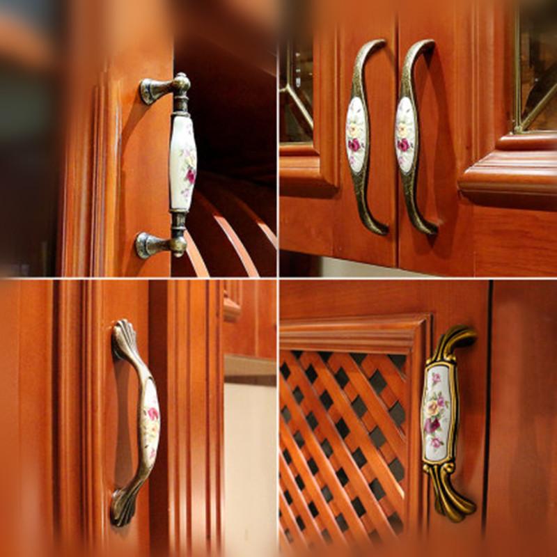 Vintage Ceramic Handle Antique Bronze Cabinet Pull Knob Wardrobe Closet Cupboard for Furniture Hardware Accessories Door Handles