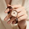 Gadi Vintage Small Round Female Quartz Wristwatch With Leather Strap For Office Wear