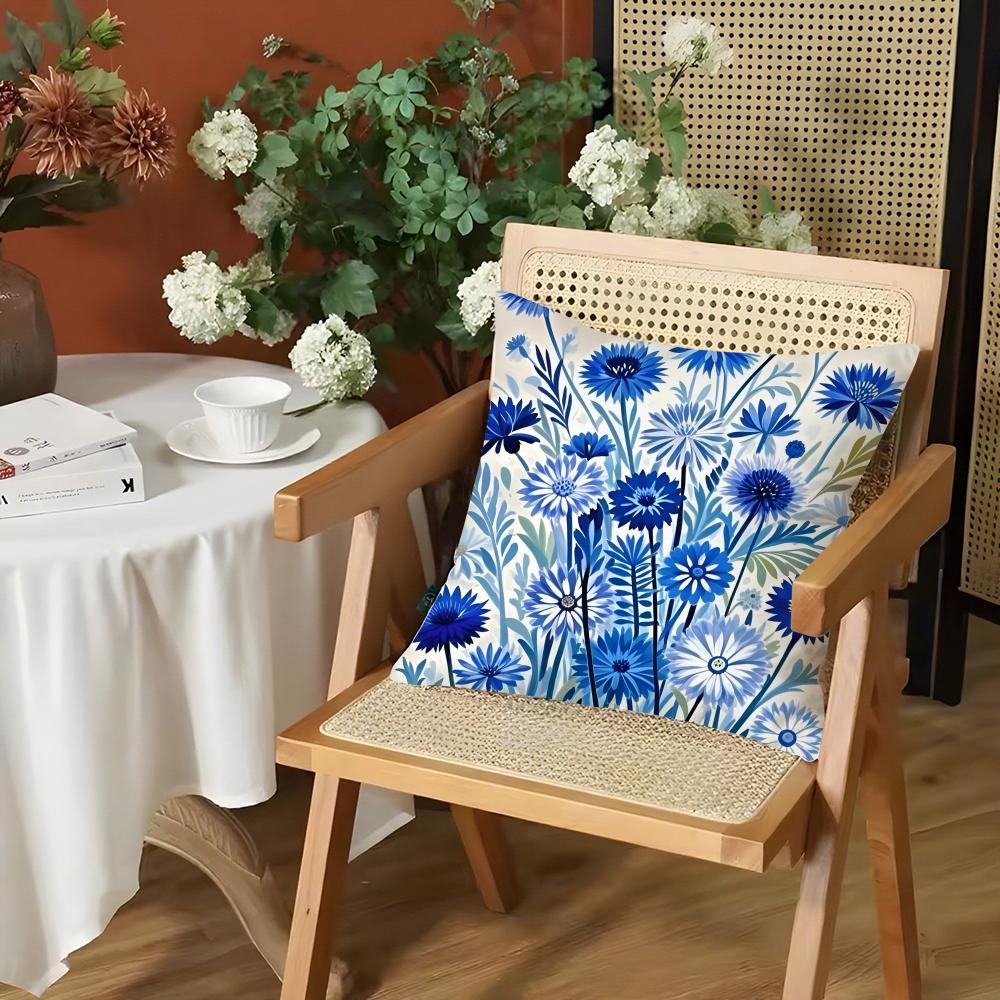 Flower Cornflower Cushion Cover Silky Short Plush Invisible Zipper Dustproof Sofa Pillow Case for Home Decor